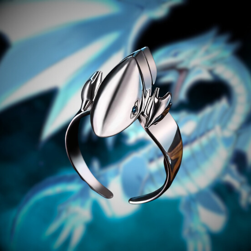 BAGUE DRAGON BLANC YEUX BLEUS 